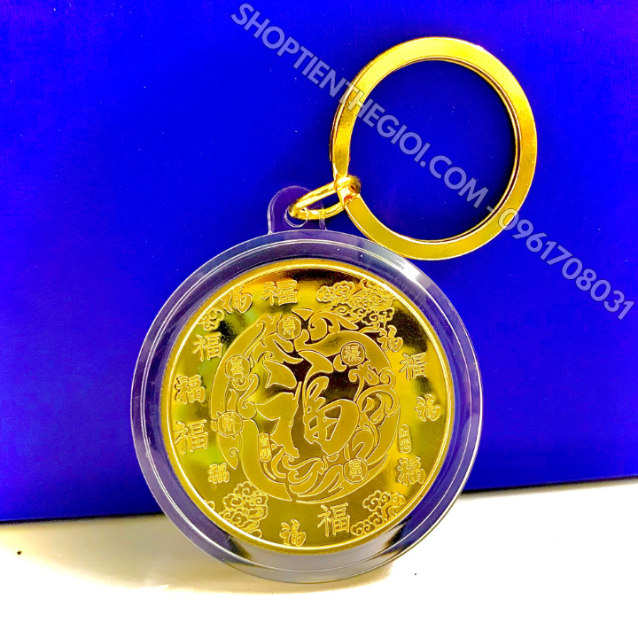 Móc Khóa Xu Tỳ Hưu mạ vàng in màu - SP005939